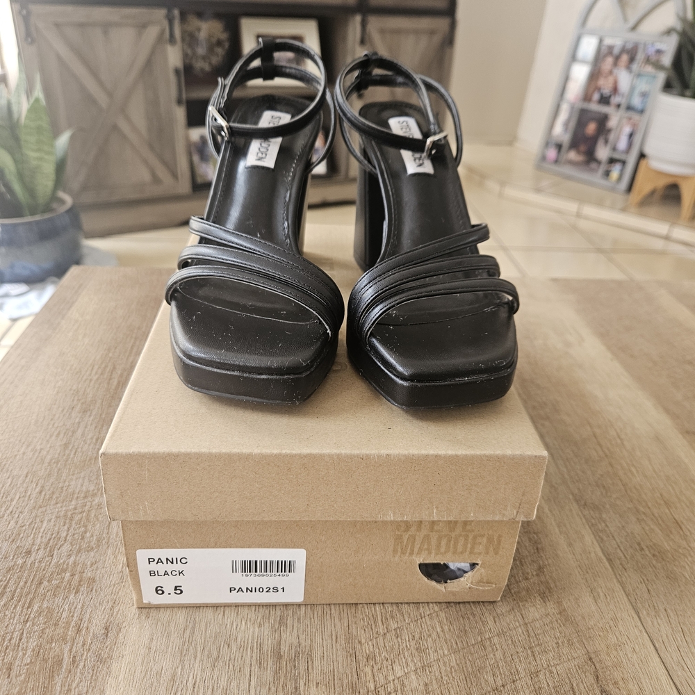 Steve Madden Black Strappy Platform Heels